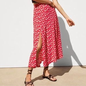 Zara Red Floral Double Slit Skirt - Size Large